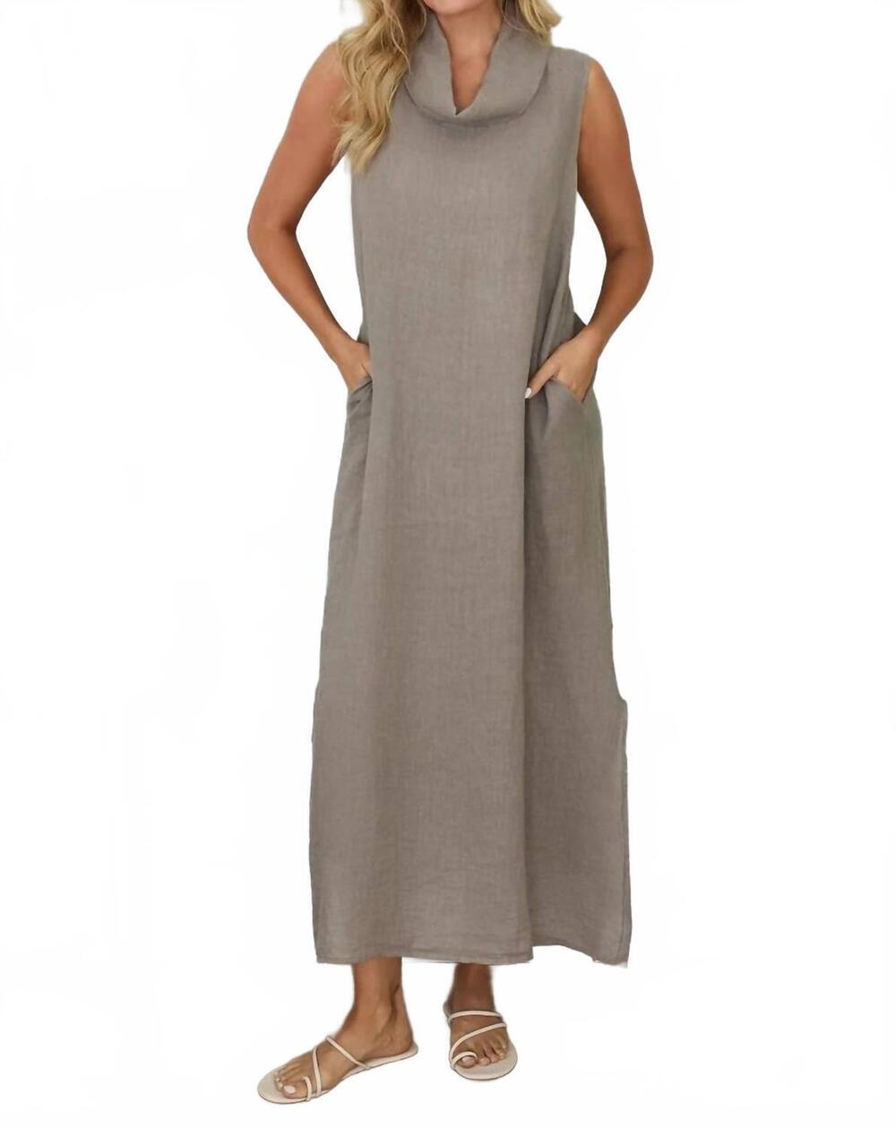 NEW MILIO MILANO linen high cowl maxi dress in mocha